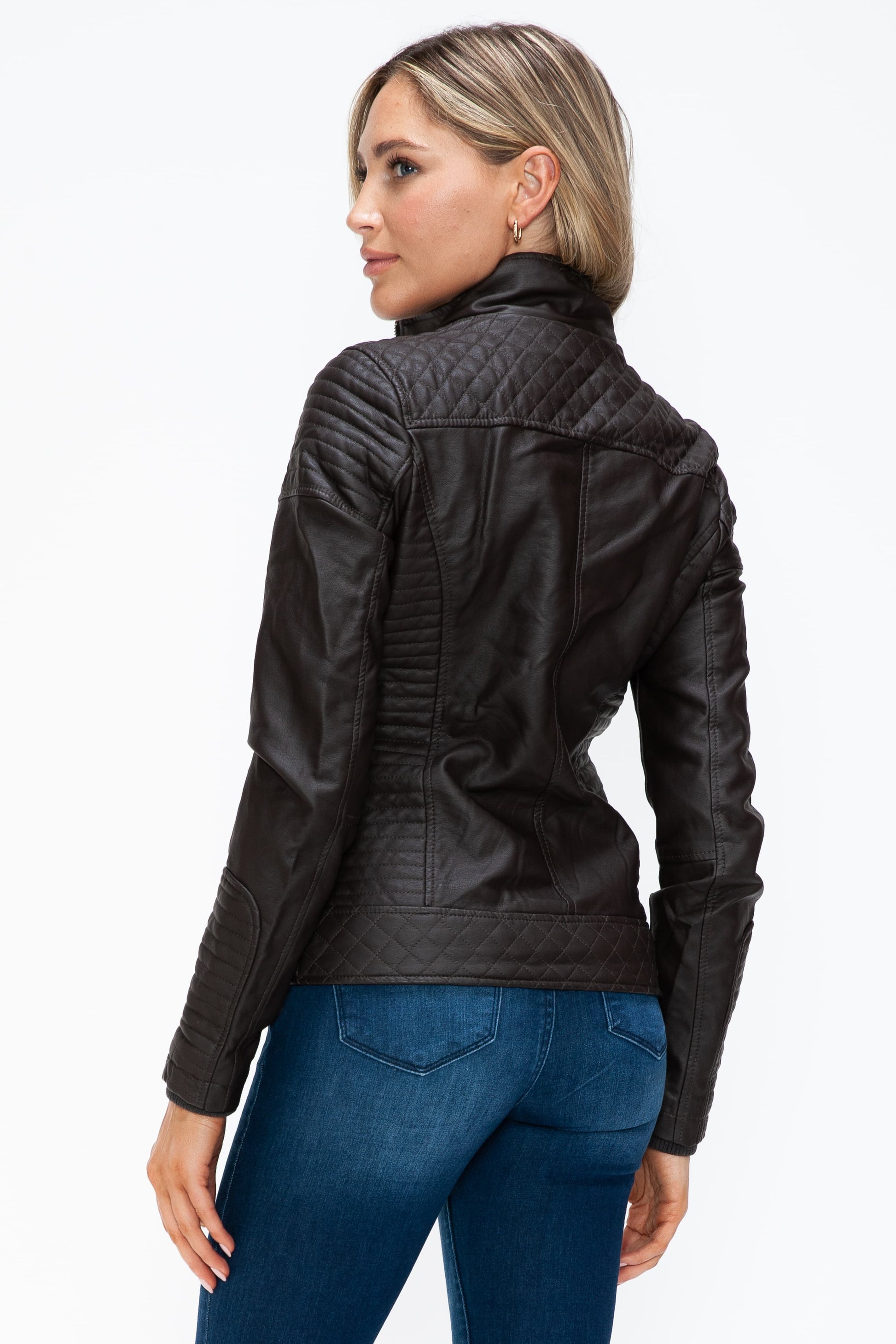 YMI Faux Layered Double-Zipper Jacket with Fuzzy Hood 15959 | Gulf Resellers 