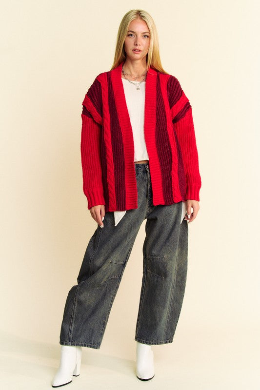 Davi & Dani Cable-Knit Color Block Open Front Cardigan 19201 | Gulf Resellers 