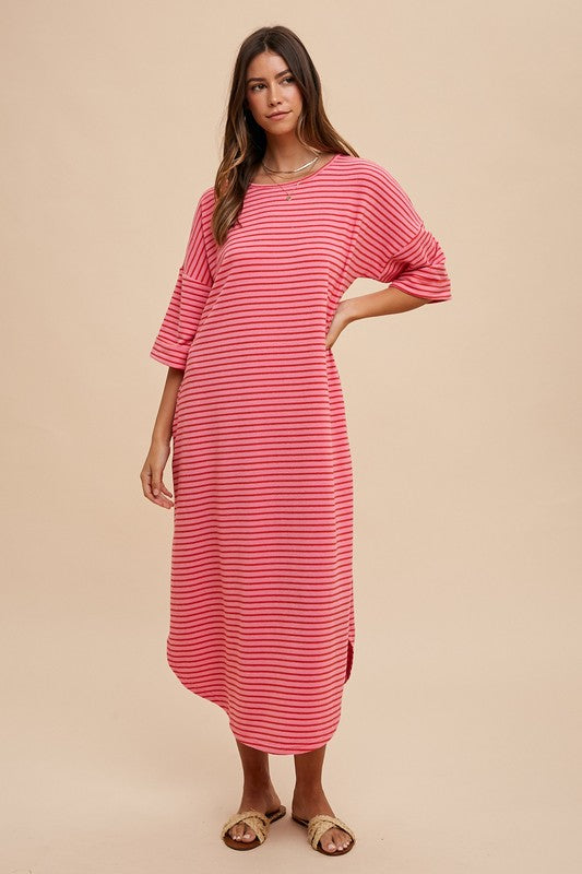 Annie Wear Striped Round Neck Terry Midi Dress 22013 | Gulf Resellers 