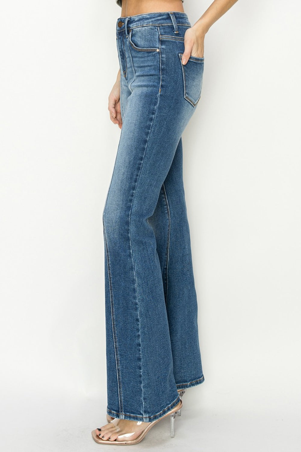 RISEN Full Size High Rise Front Seam Detailed Flare Jeans | Gulf Resellers