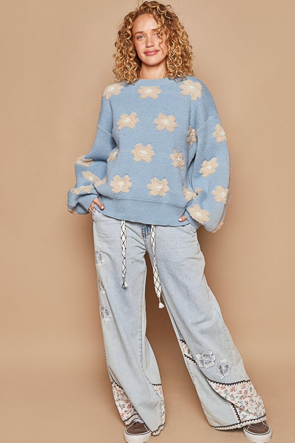 POL Daisy Pattern Drop Shoulder Sweater | Gulf Resellers