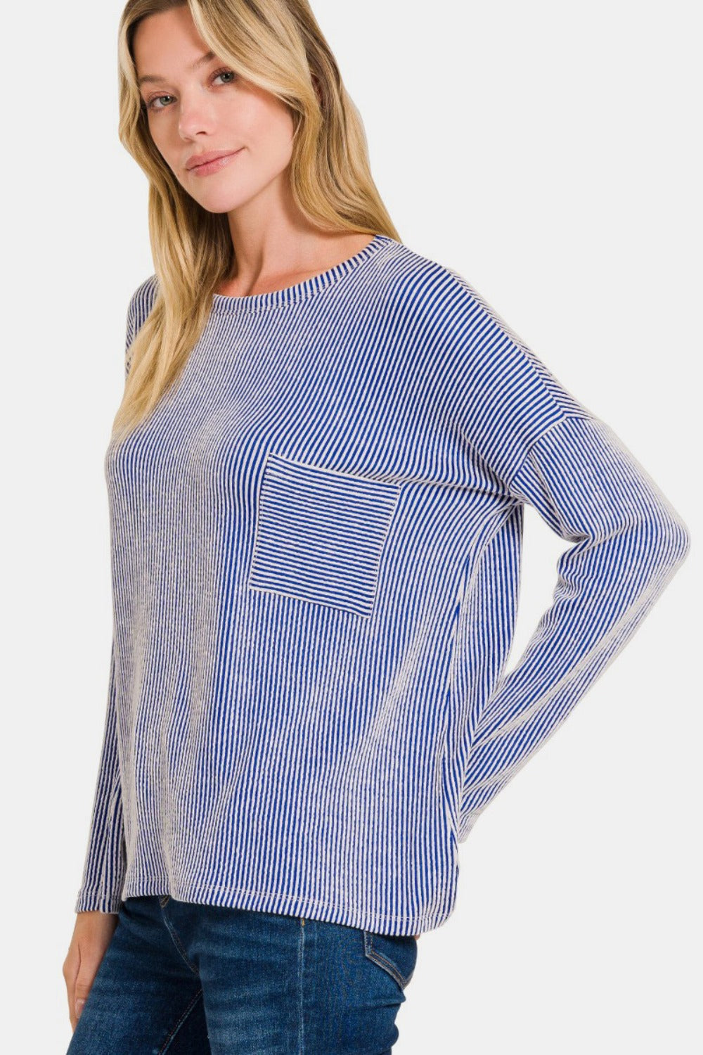 Zenana Ribbed Striped Long Sleeve T-Shirt 20361 | Gulf Resellers 