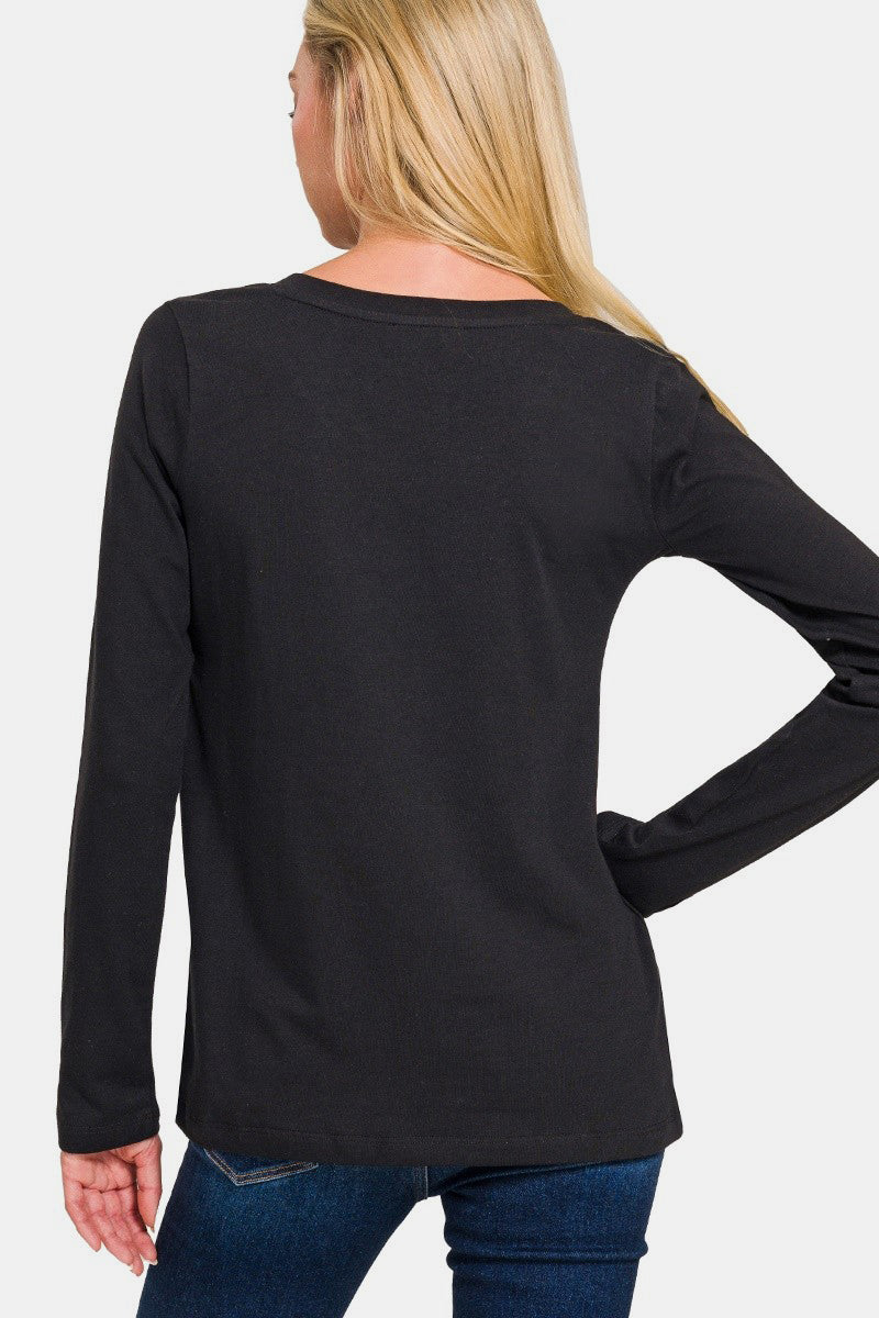 Zenana Full Size V-Neck Long Sleeve T-Shirt 19321 | Gulf Resellers 