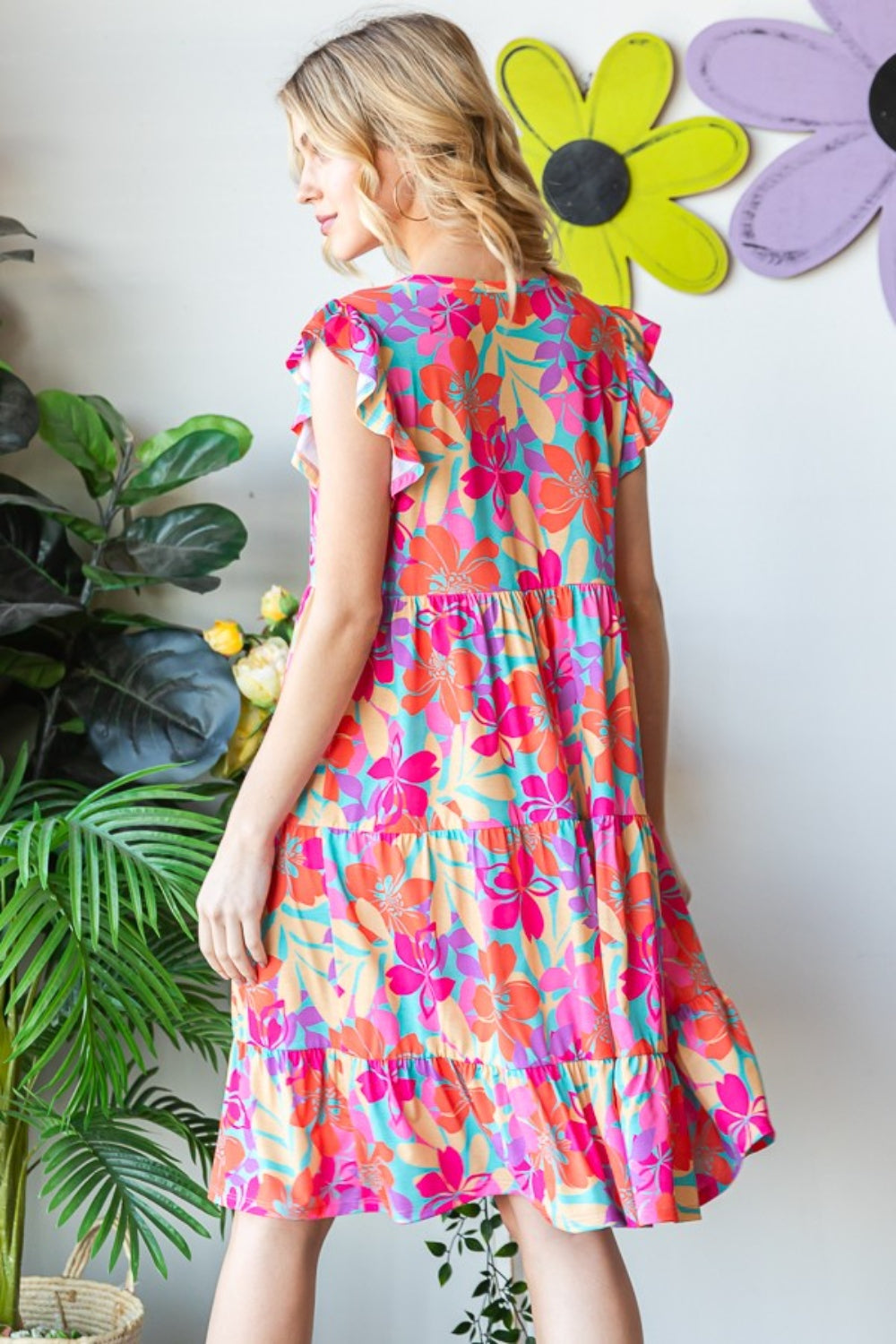 Heimish Full Size Floral Cap Sleeve Tiered Dress