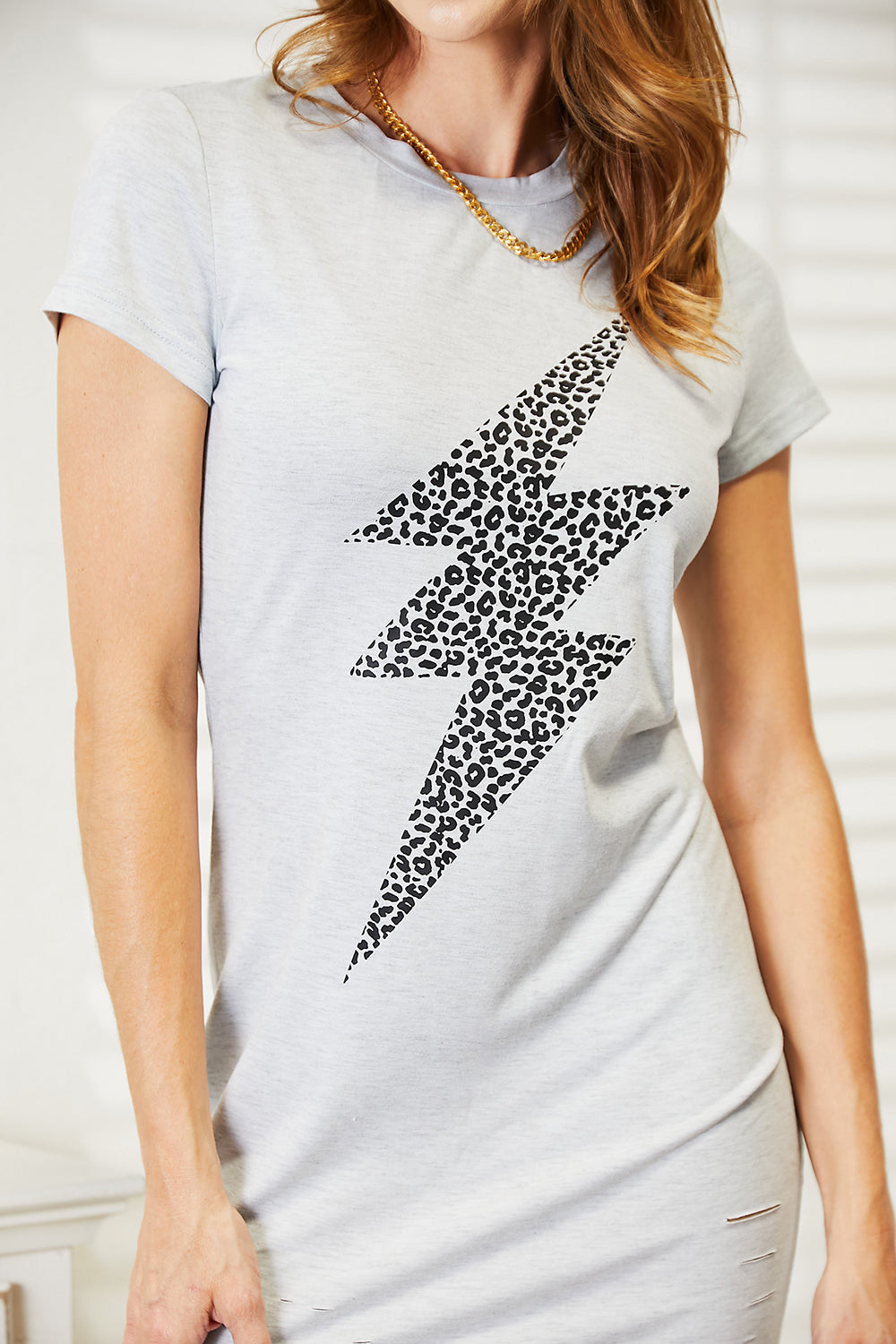 Double Take Leopard Lightning Graphic Tee Dress | Gulf Resellers