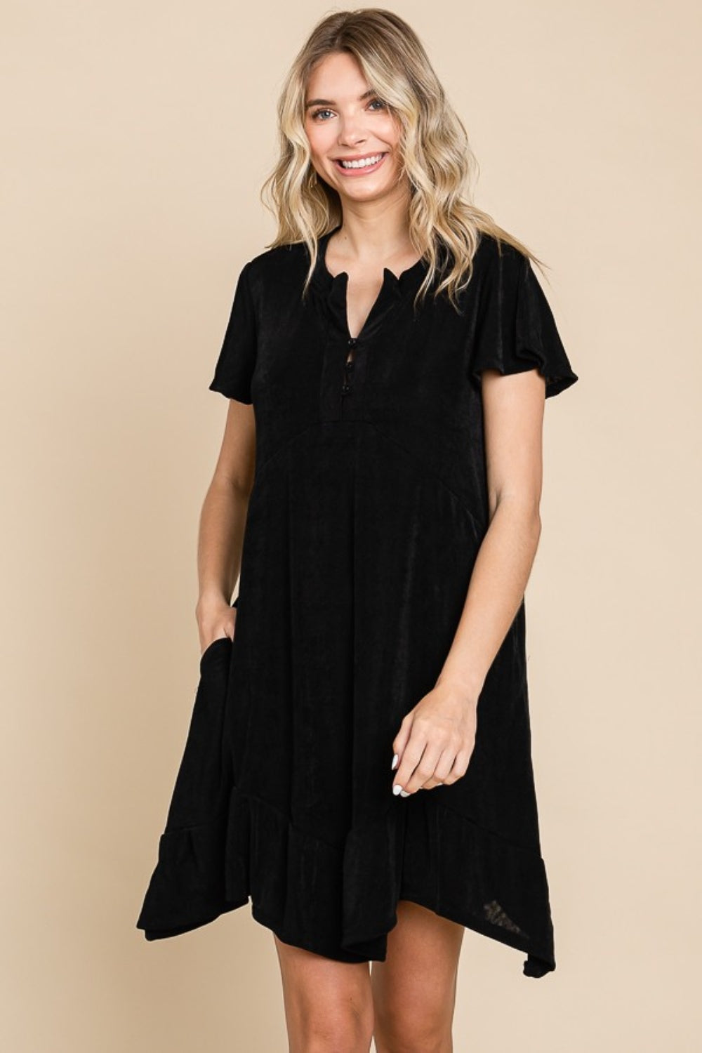 Culture Code Full Size Short Sleeve Ruffled Asymmetric Hem Dress 9349 | Gulf Resellers 