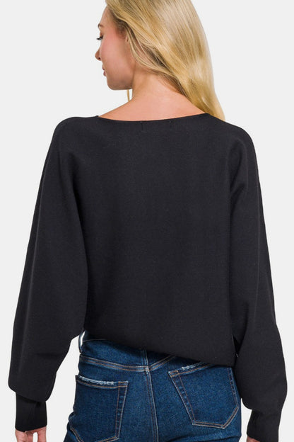 Zenana Asymmetric Hem Long Sleeve Sweater