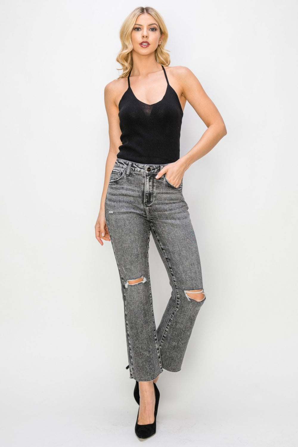 RISEN High Waist Distressed Straight Jeans 19935 | Gulf Resellers 