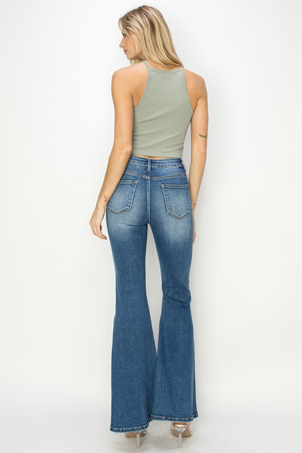 RISEN Full Size High Rise Front Seam Detailed Flare Jeans | Gulf Resellers