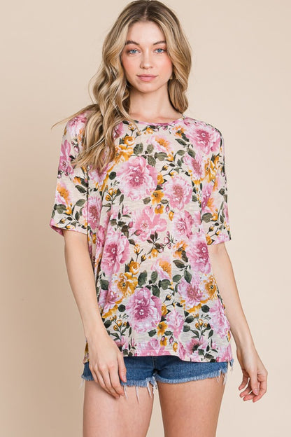 BOMBOM Floral Round Neck T-Shirt