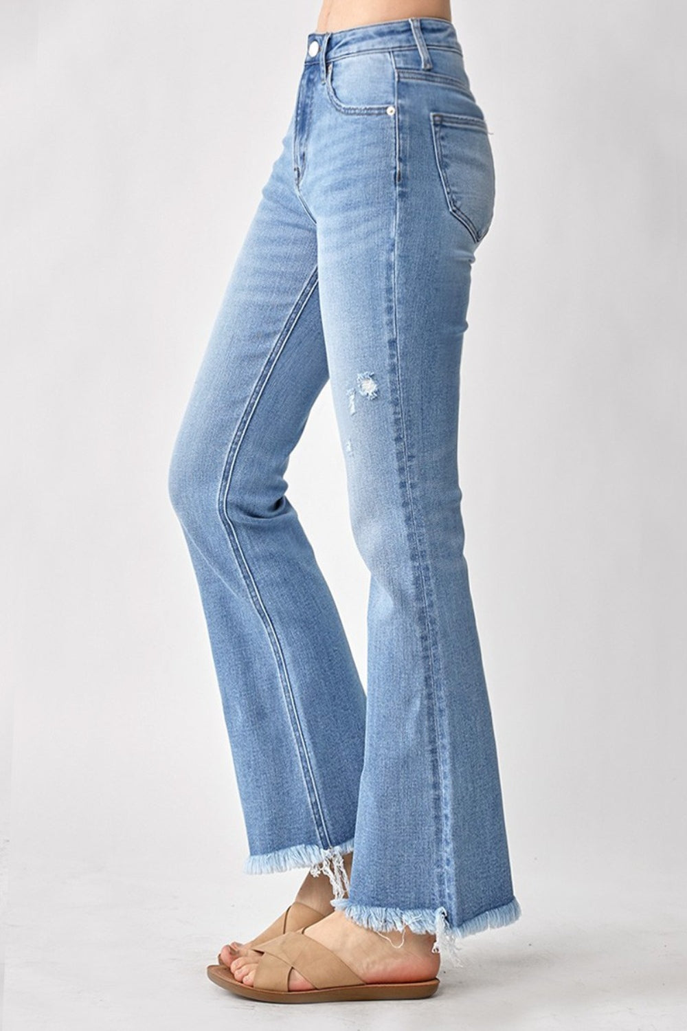 RISEN High Rise Frayed Hem Bootcut Jeans 19927 | Gulf Resellers 