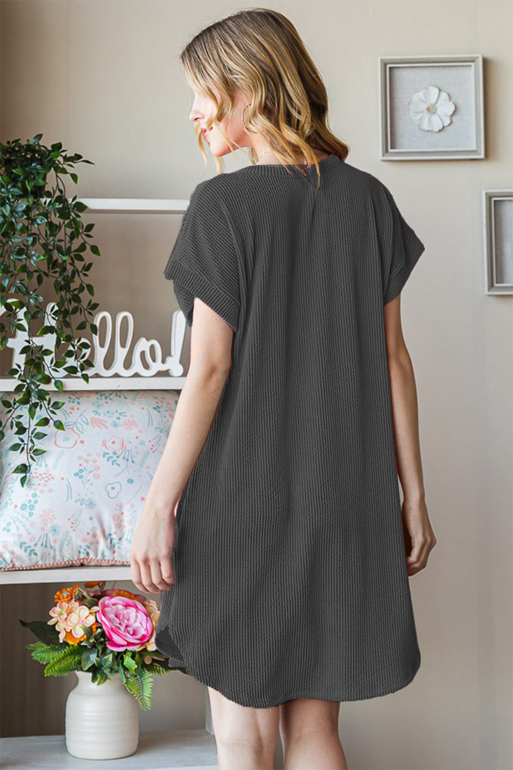 Heimish Full Size Ribbed Round Neck Short Sleeve Tee Dress | Gulf Resellers