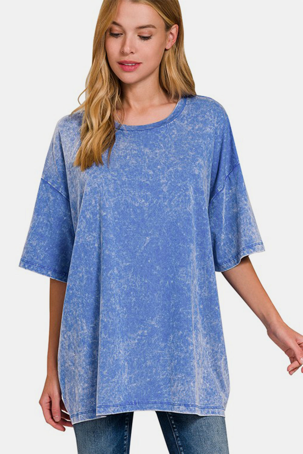 Zenana Full Size Washed Round Neck Drop Shoulder Oversized T-Shirt 21543 | Gulf Resellers 