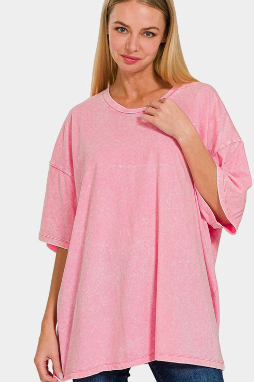 Zenana Full Size Washed Round Neck Drop Shoulder Oversized T-Shirt 18405 | Gulf Resellers 