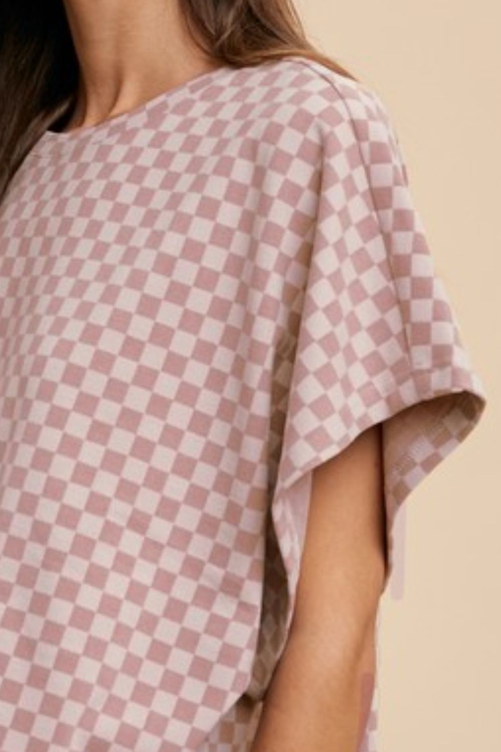 Annie Wear Checkered Round Neck Short Sleeve T-Shirt 19113 | Gulf Resellers 