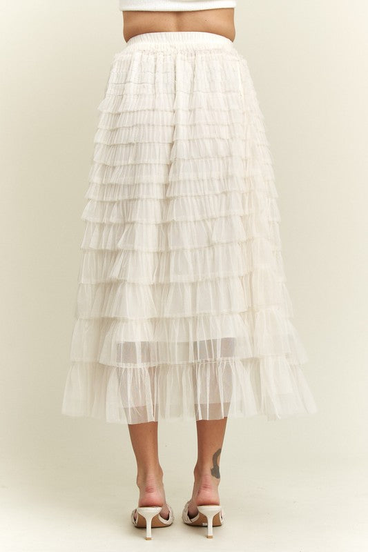 ADORA Elastic Waist Layered Mesh Midi Skirt 21553 | Gulf Resellers 