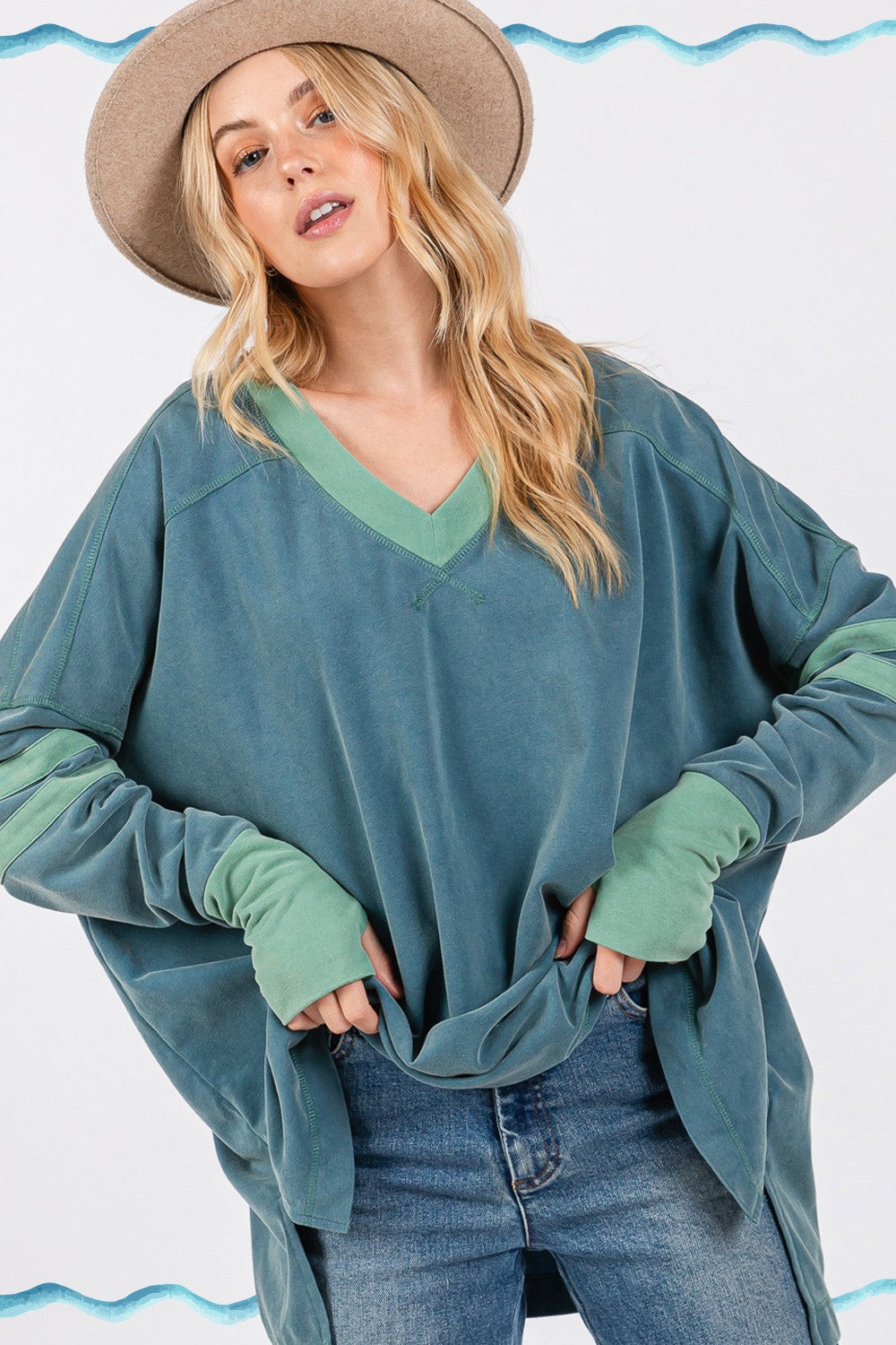 SAGE + FIG Mineral Wash Side Slit Contrast Top 18479 | Gulf Resellers 