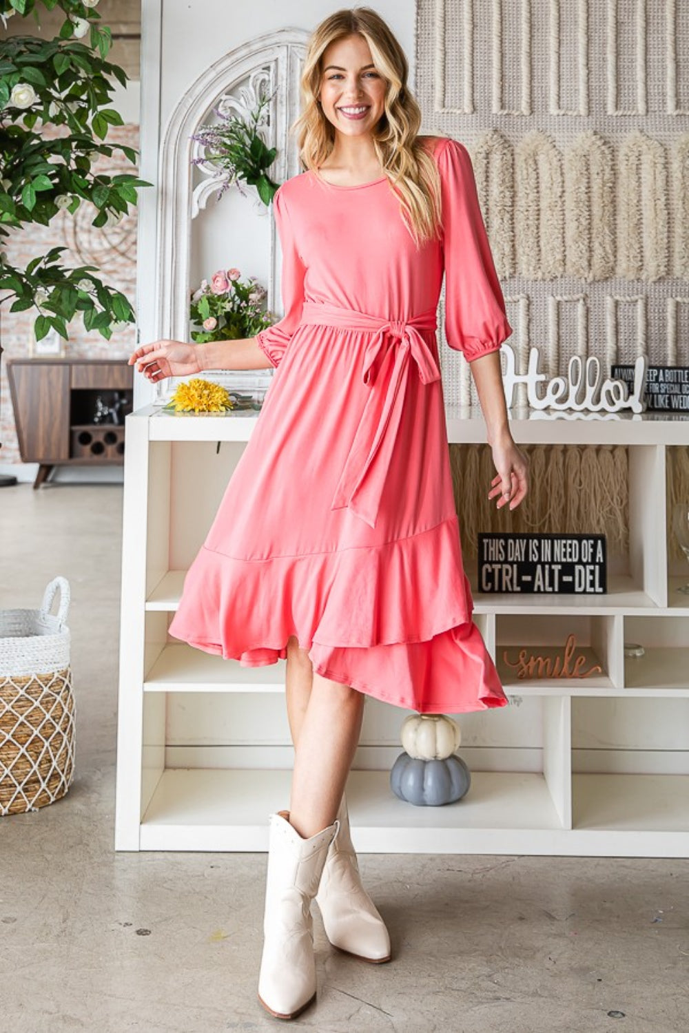 Reborn J Tie Front Ruffle Hem Dress | Gulf Resellers