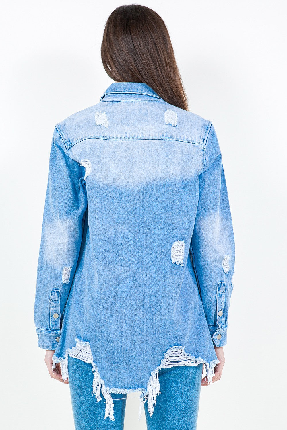 American Bazi Frayed Hem Distressed Denim Shirt Jacket 13778 | Gulf Resellers 