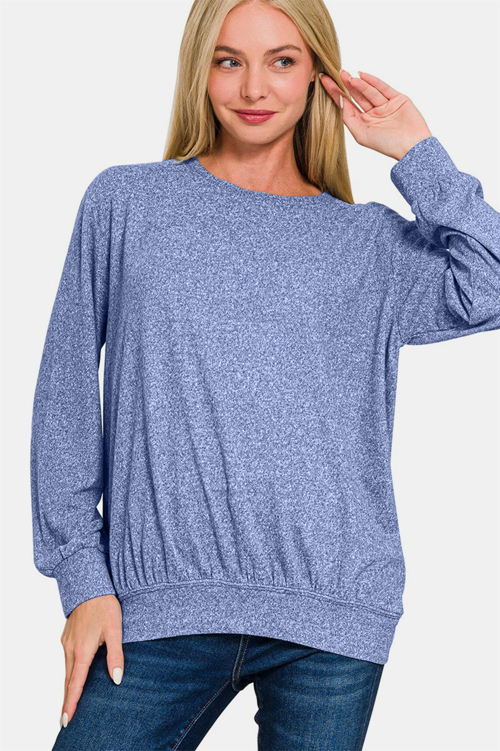 Zenana Full Size Melange Round Neck Top 21593 | Gulf Resellers 