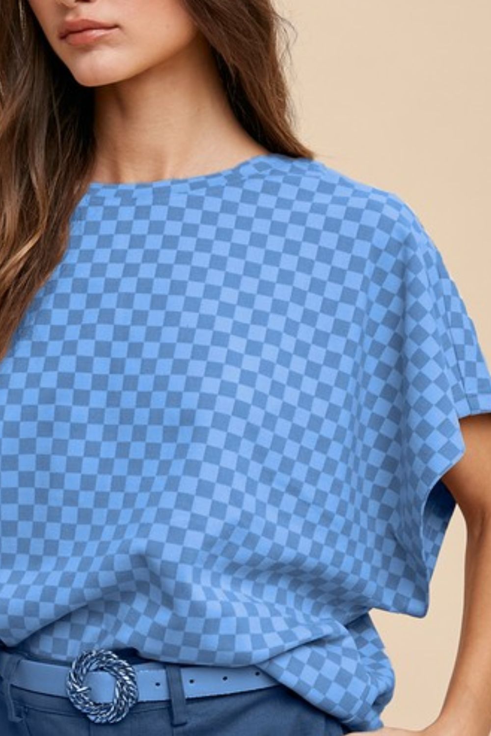 Annie Wear Checkered Round Neck Short Sleeve T-Shirt 20158 | Gulf Resellers 