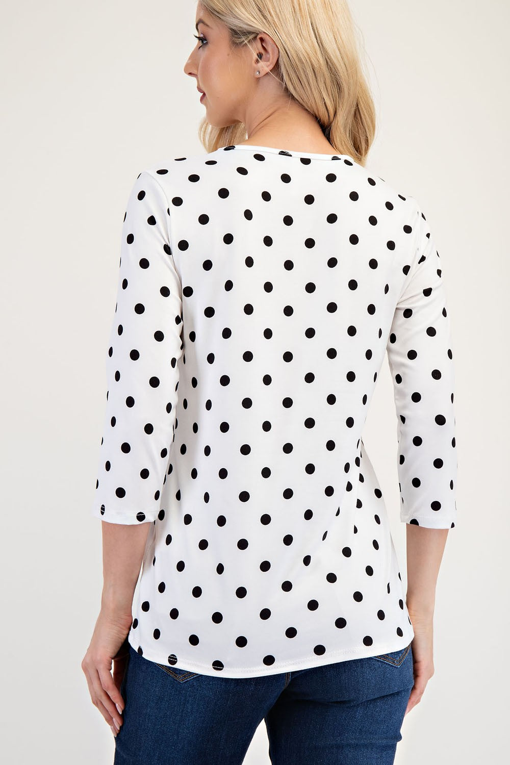 Celeste Full Size Polka Dot Round Neck Three-Quarter Sleeve T-Shirt 20140 | Gulf Resellers 