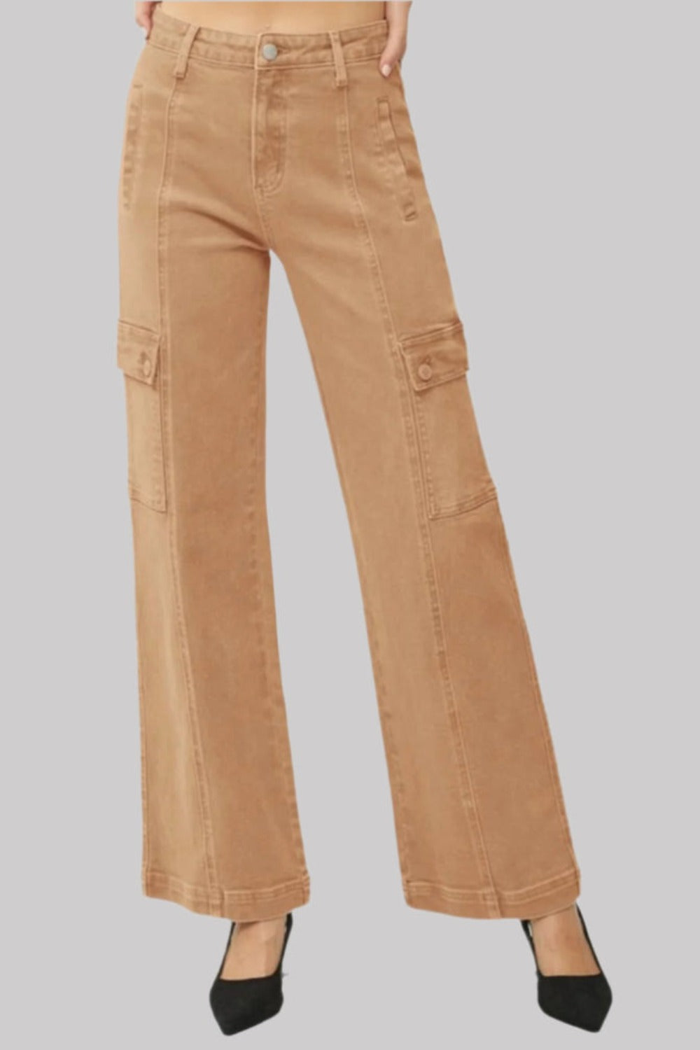 RISEN Full Size High Rise Wide Leg Cargo Jeans | Gulf Resellers