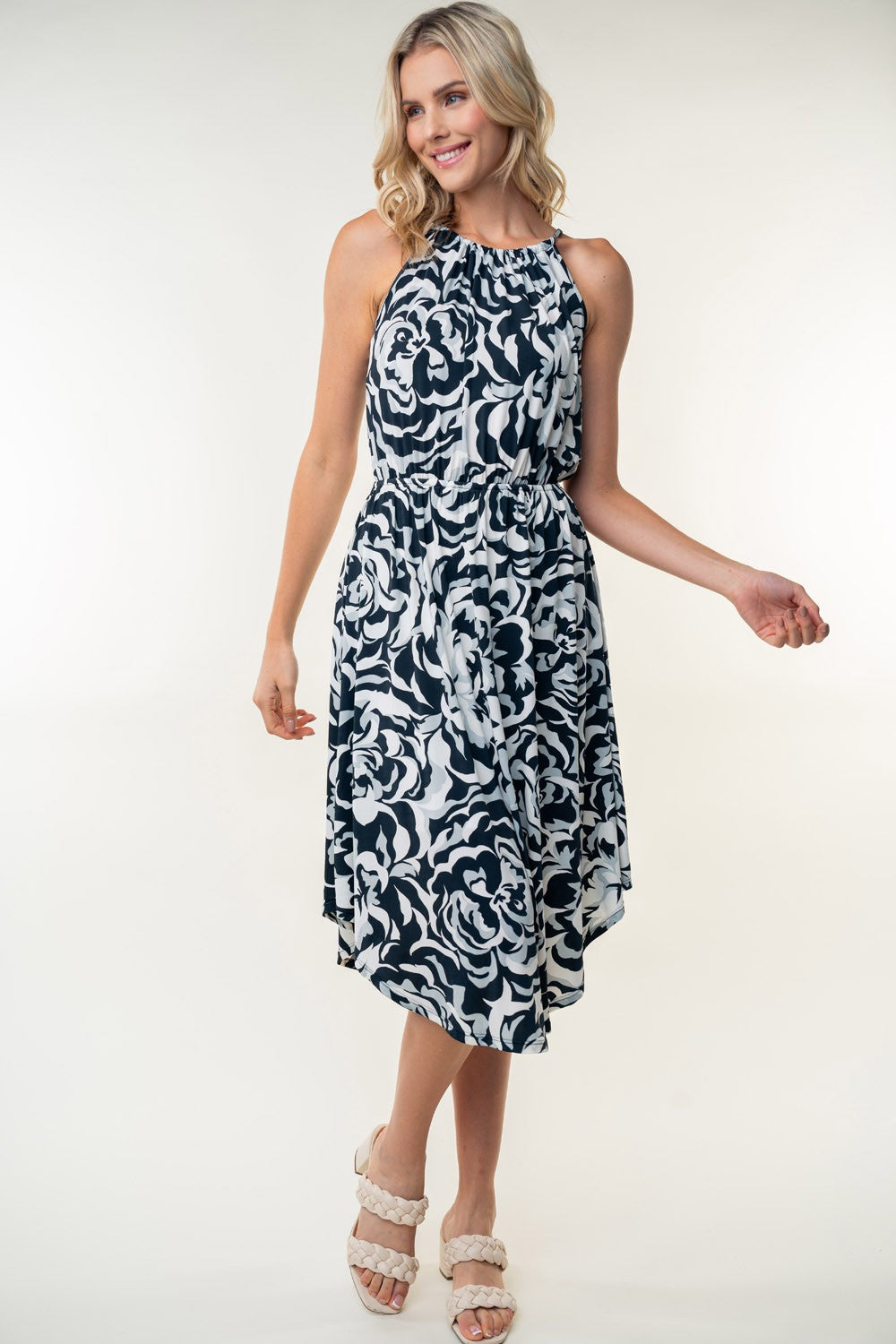 White Birch Tied Ruched Floral Sleeveless Knee Length Dress 5299 | Gulf Resellers 