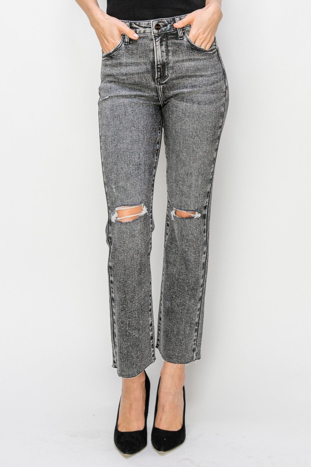 RISEN High Waist Distressed Straight Jeans 19931 | Gulf Resellers 