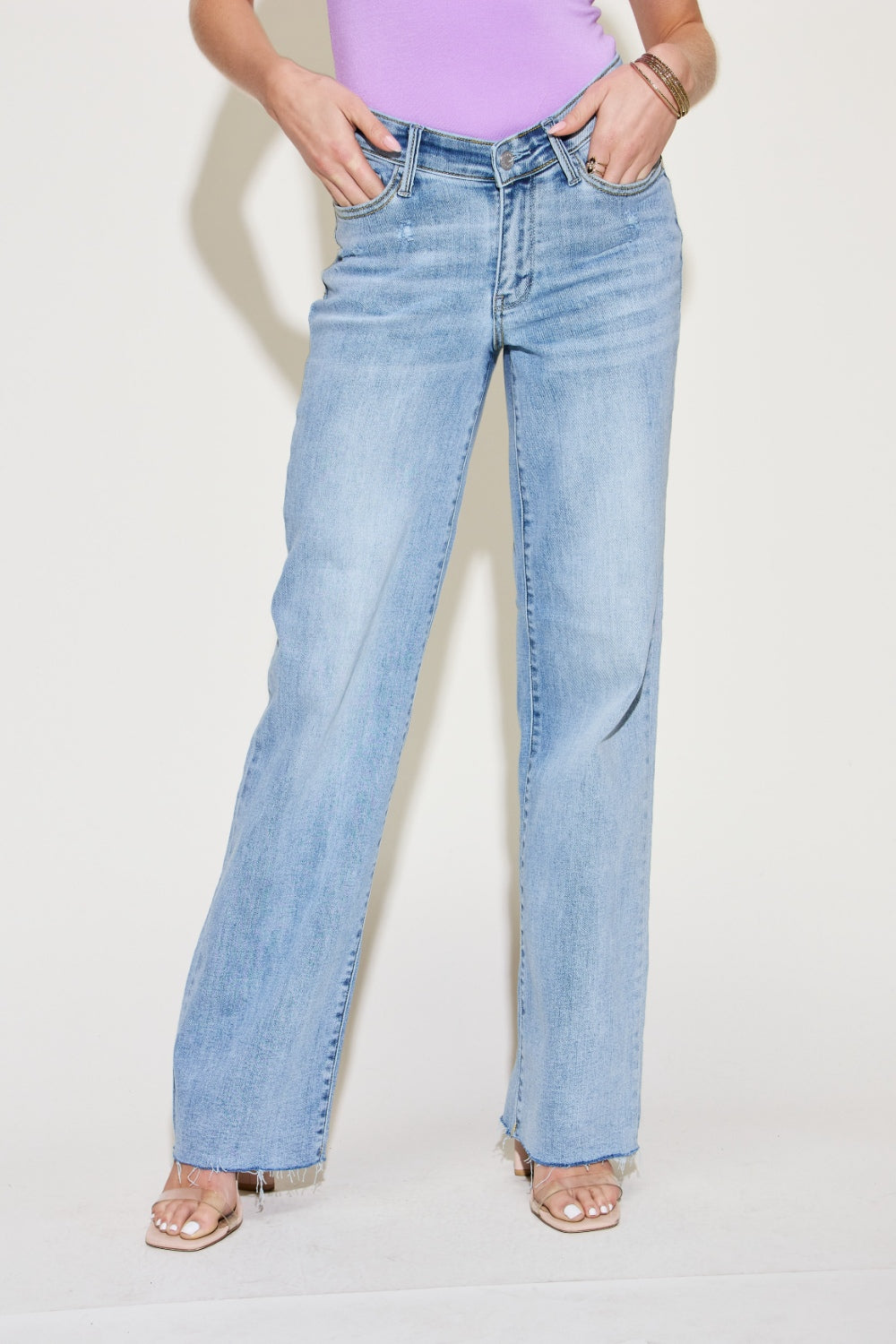 Judy Blue Full Size V Front Waistband Straight Jeans | Gulf Resellers