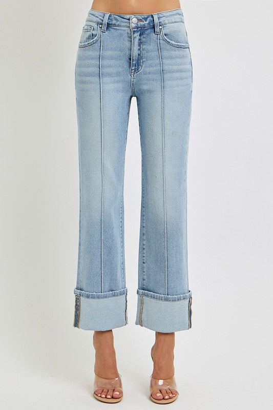 RISEN Plus Size Ankle Straight Leg Cuffed Jeans 19971 | Gulf Resellers 