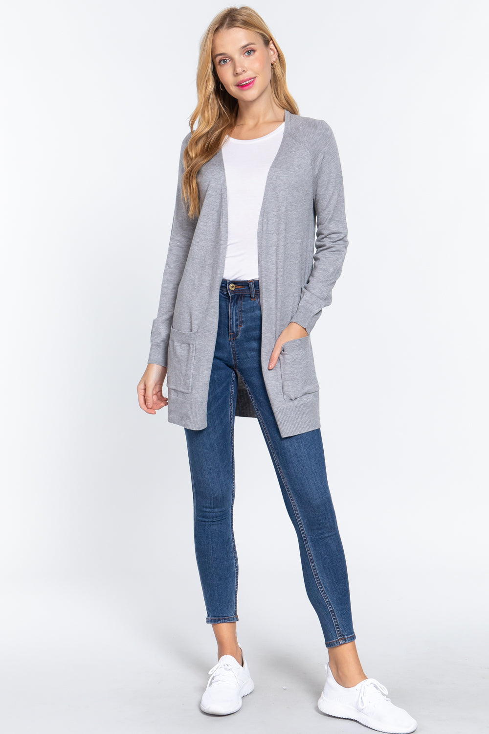 ACTIVE BASIC Open Front Long Sleeve Cardigan 9898 | Gulf Resellers 