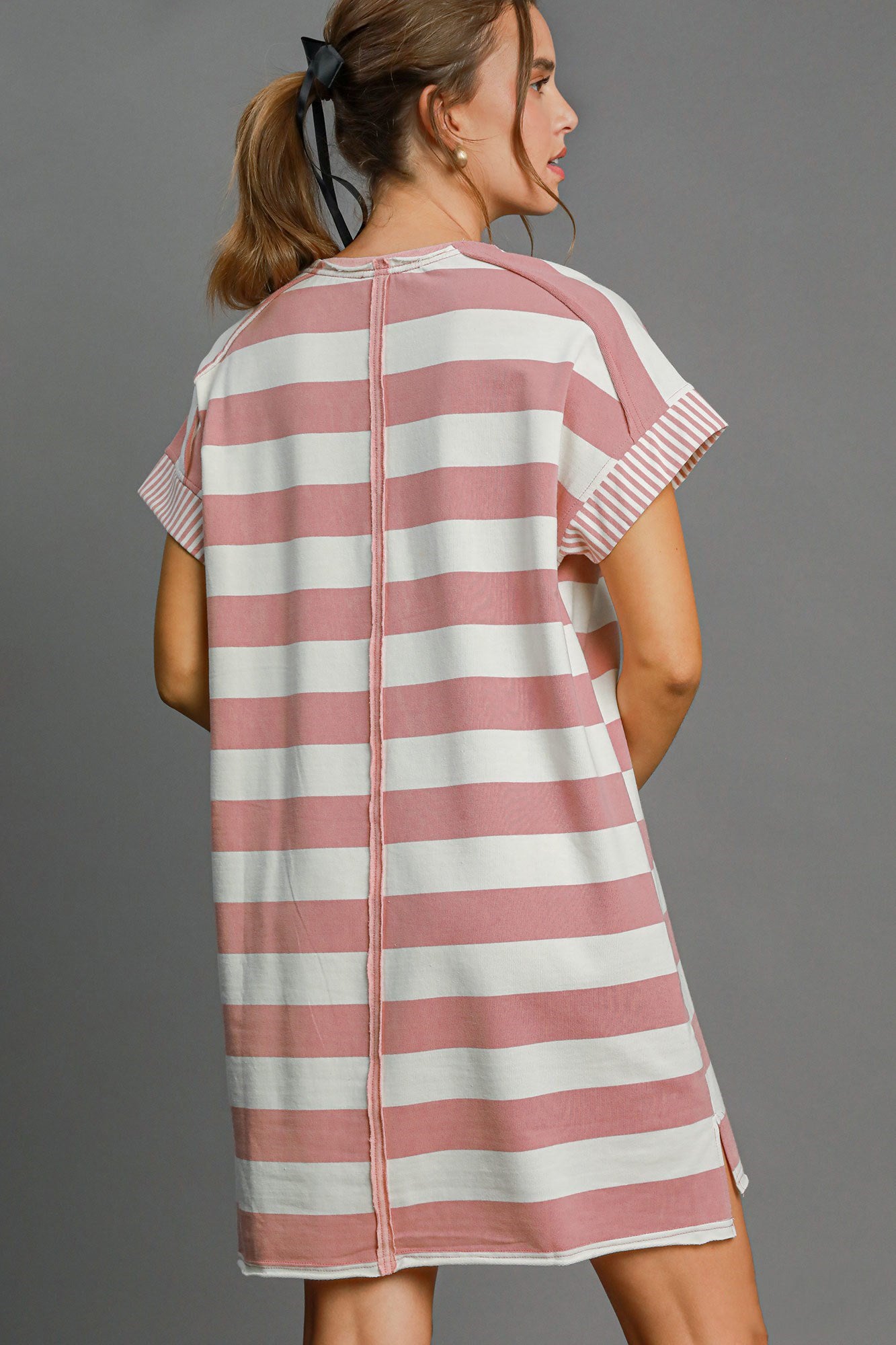 Umgee Peace Applique Striped Short Sleeve Mini Dress 21345 | Gulf Resellers 