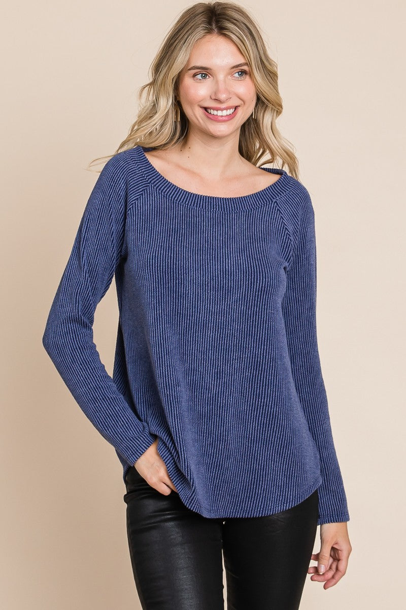 Super Lady Full Size Rib Texture Boat Neck Top 18539 | Gulf Resellers 