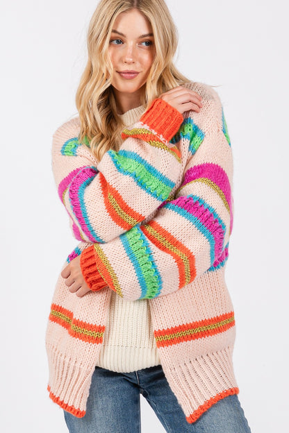 SAGE + FIG Rainbow Striped Open Front Knit Cardigan