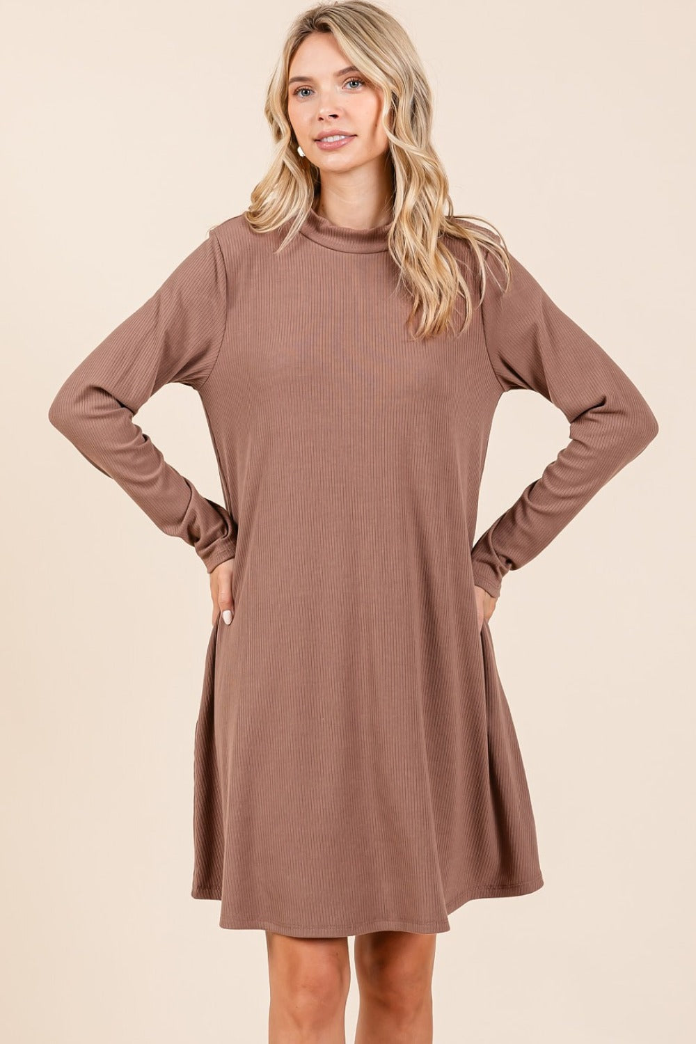 Mittoshop Mock Neck Long Sleeve Dress with Pockets | Gulf Resellers