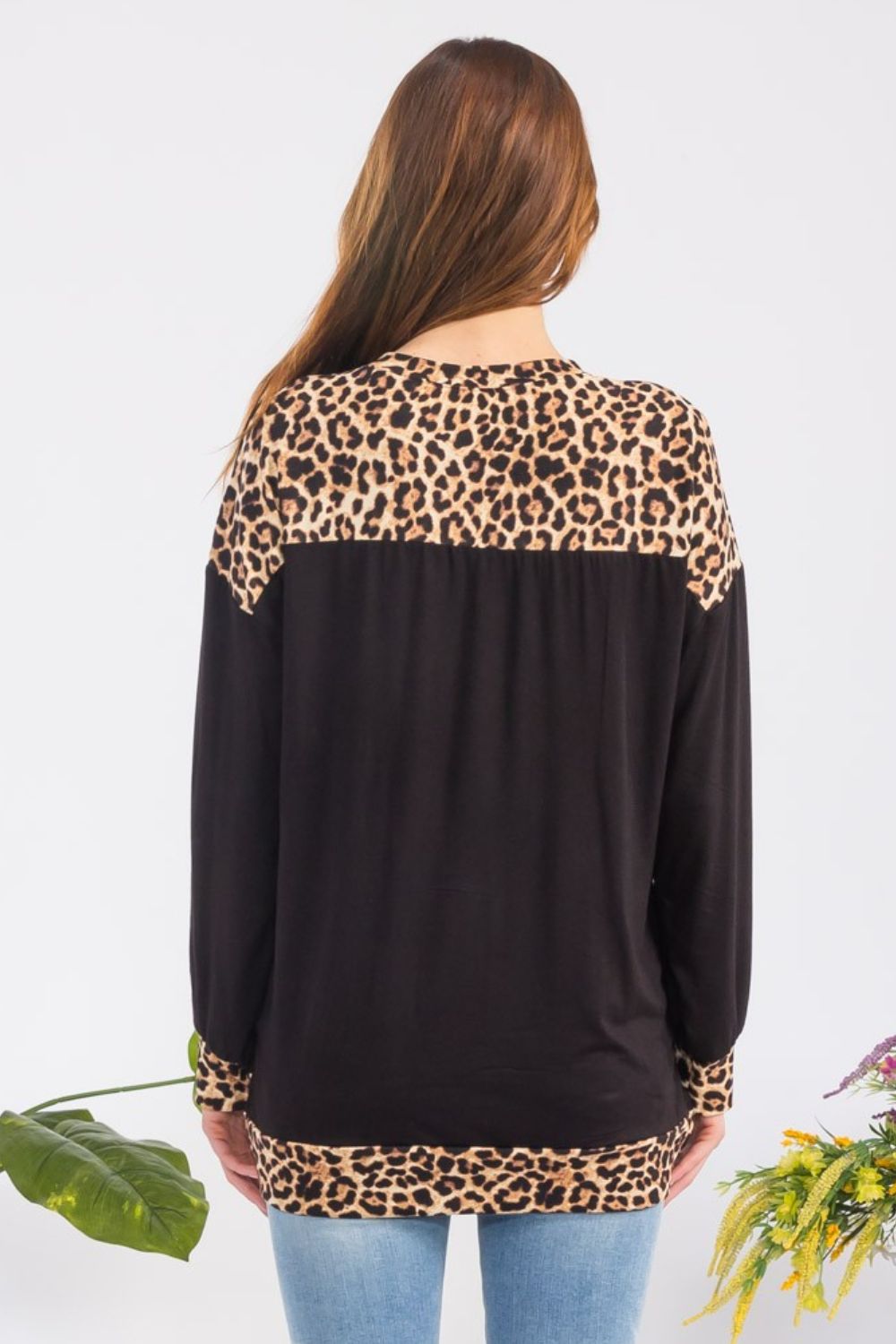 Celeste Full Size Leopard Round Neck Dropped Shoulder T-Shirt 20351 | Gulf Resellers 