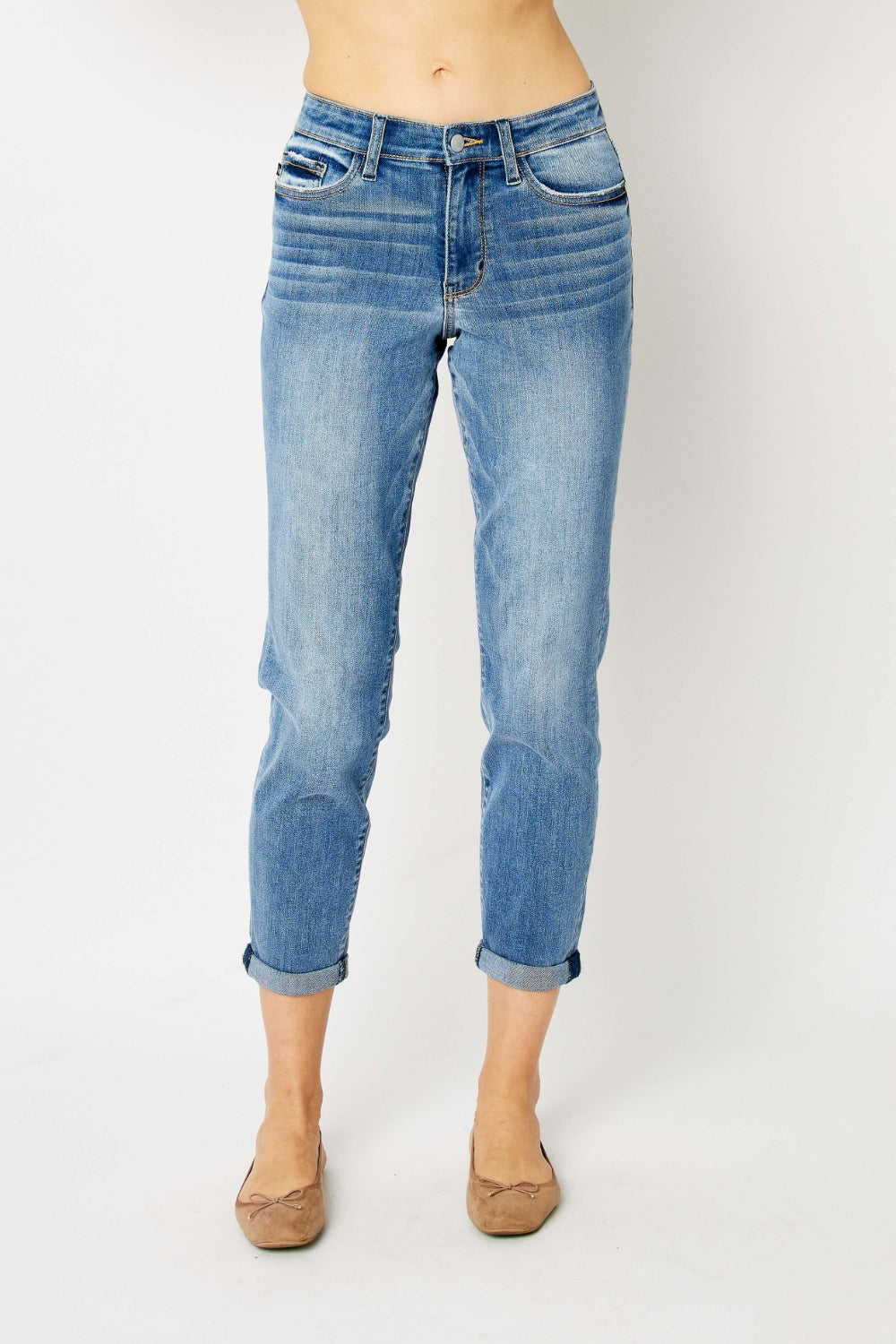 Judy Blue Full Size Cuffed Hem Slim Jeans | Gulf Resellers