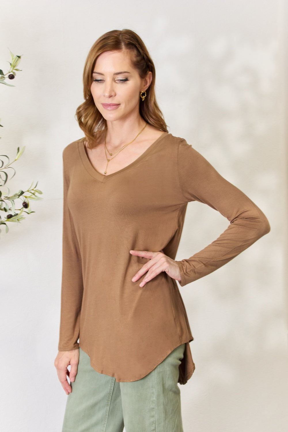 Zenana Full Size Long Sleeve V-Neck Top 18008 | Gulf Resellers 