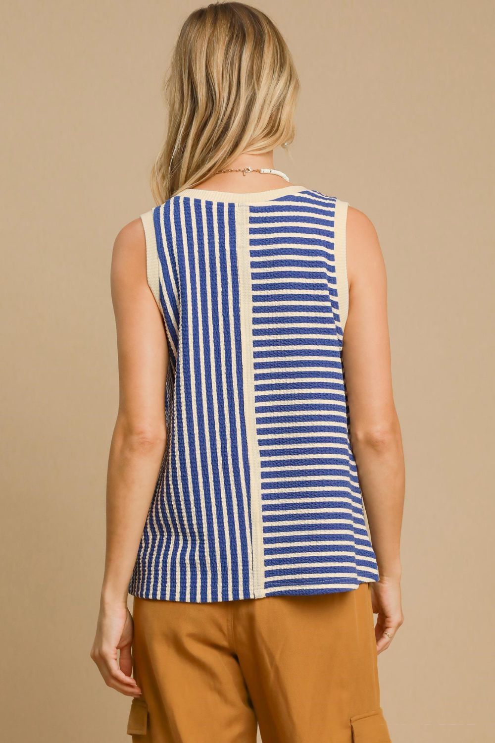 Umgee Round Neck Texture Striped Tank 18588 | Gulf Resellers 