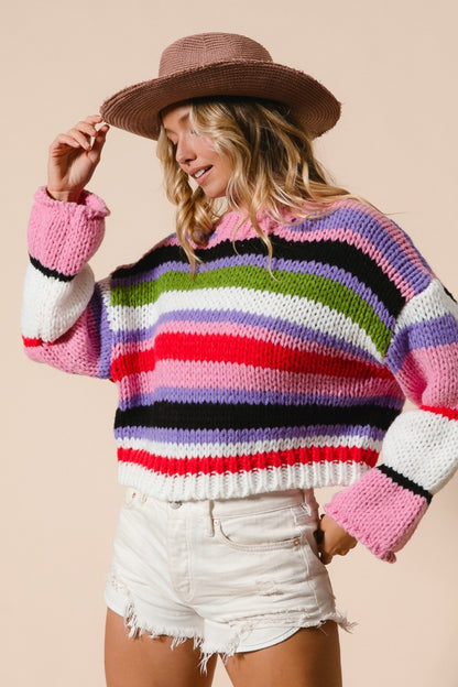 BiBi Multi Color Striped Cropped Sweater