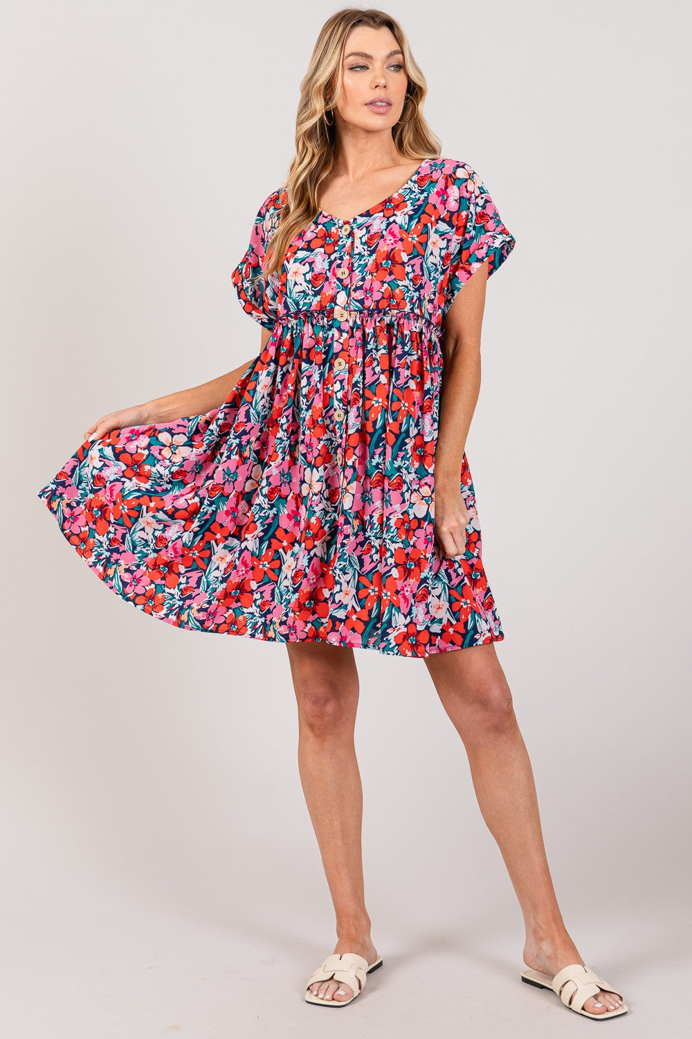 SAGE + FIG Floral Button Down Short Sleeve Mini Dress 6513 | Gulf Resellers 