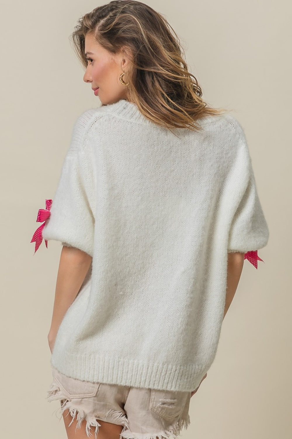 BiBi Sequin Bow Puff Sleeve Sweater | Gulf Resellers