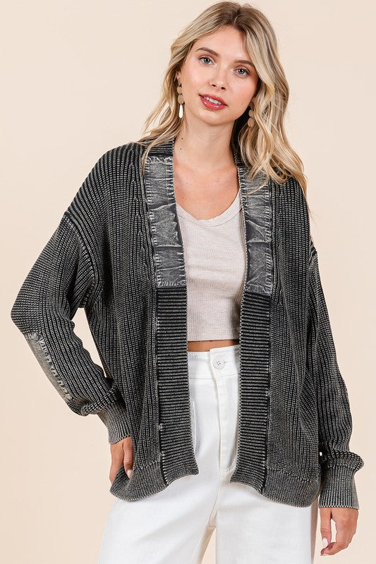 Mittoshop Contrast Patch Open Front Mineral Wash Cardigan 21366 | Gulf Resellers 