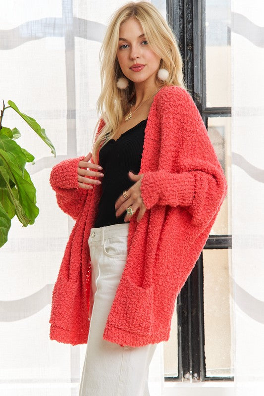 ADORA Popcorn Knit Open Front Long Sleeve Cardigan 20497 | Gulf Resellers 