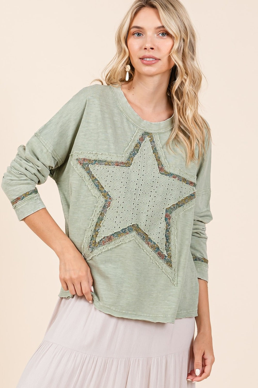 Mittoshop Mineral Wash Star Patch Long Sleeve T-Shirt 21336 | Gulf Resellers 