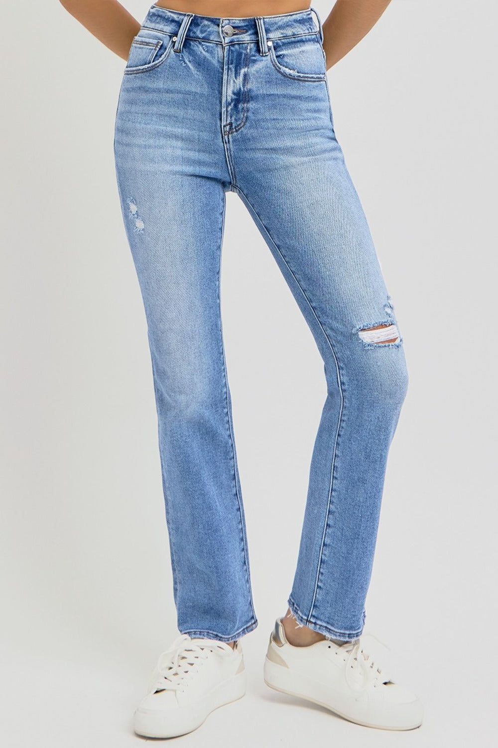 RISEN Full Size Distressed High-Rise Ankle Straight Jeans | Gulf Resellers