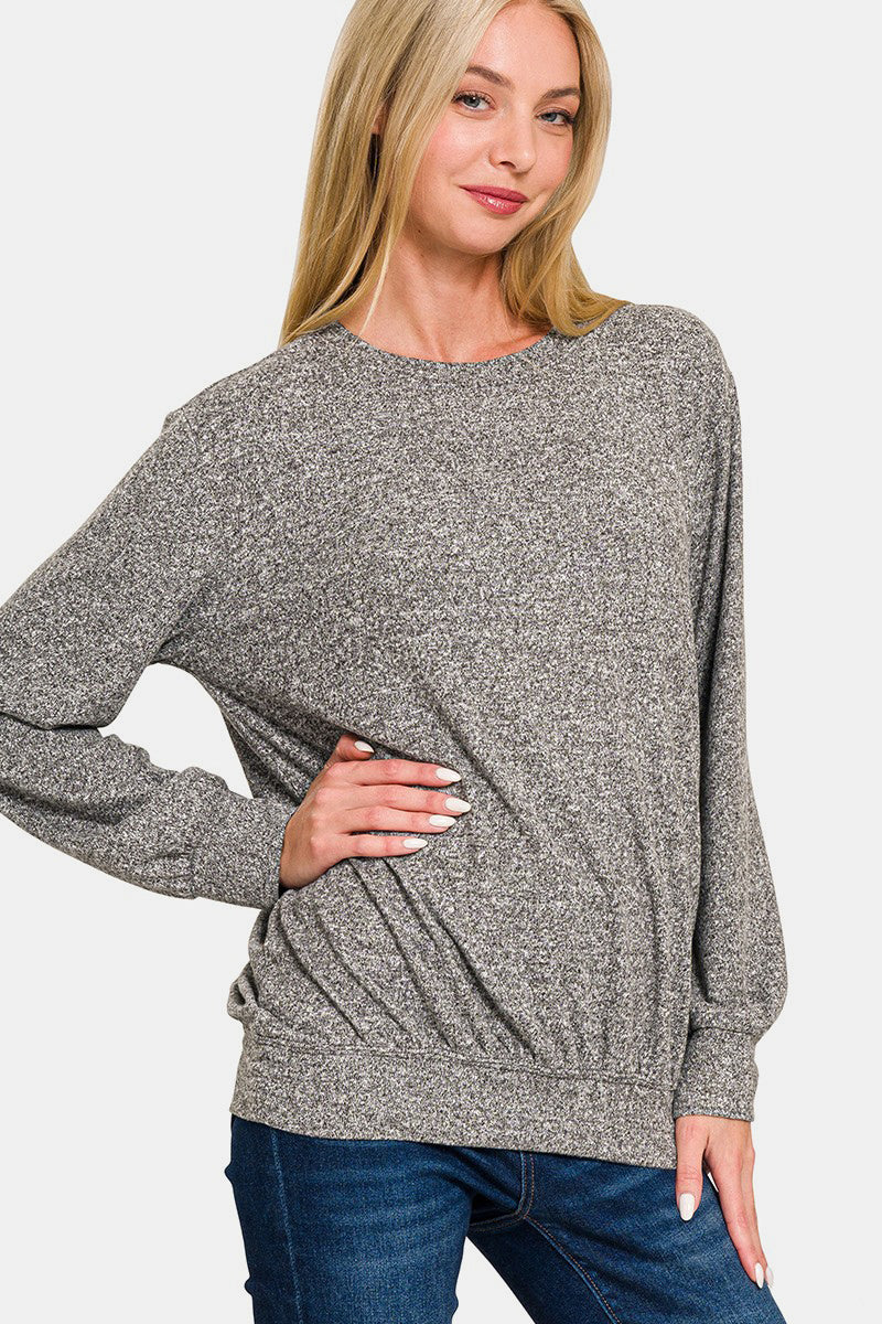 Zenana Full Size Melange Round Neck Top 21602 | Gulf Resellers 