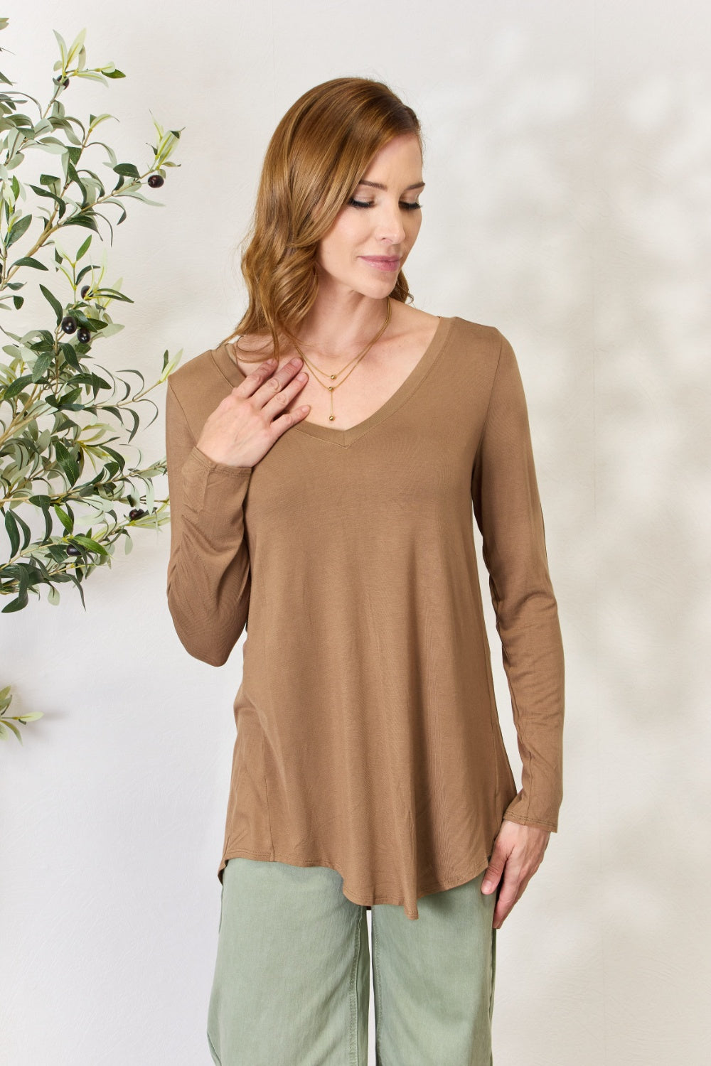 Zenana Full Size Long Sleeve V-Neck Top 18005 | Gulf Resellers 