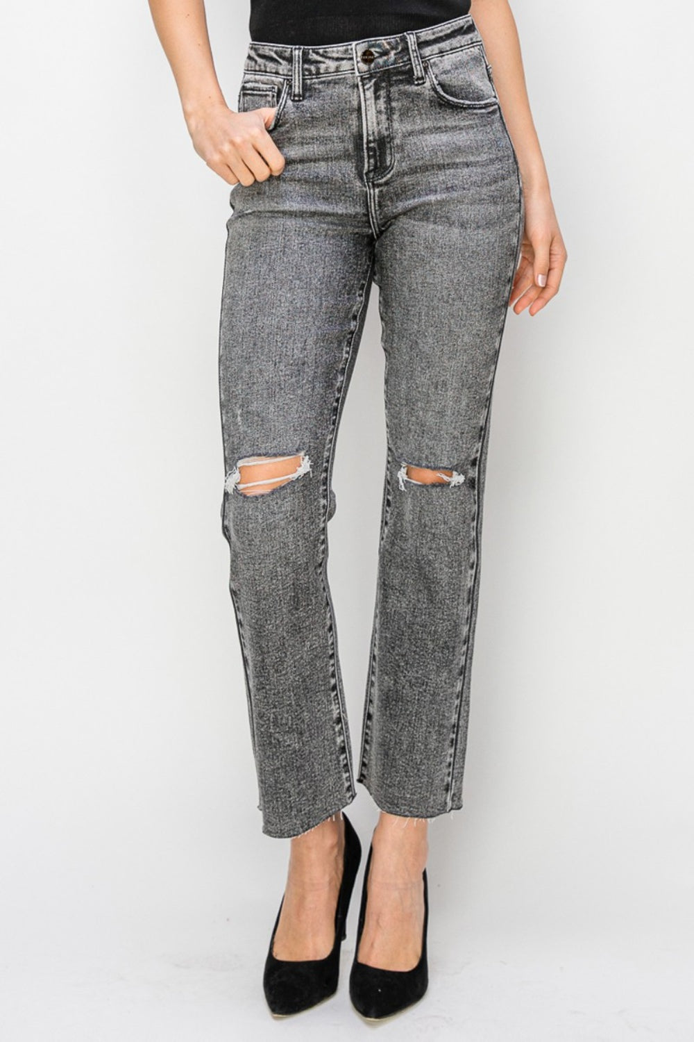 RISEN High Waist Distressed Straight Jeans 19930 | Gulf Resellers 